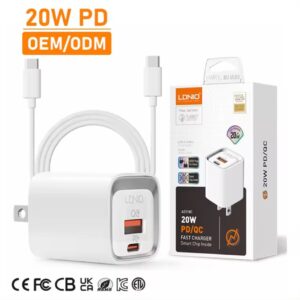 محول طاقة مزدوج Usb-C من LDNIO A2318C بقوة 20 وات ، قابس يو إس بي ، شاحن شحن سريع