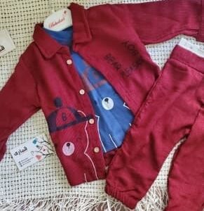 طقم ولادي بطبعة دب وسياره