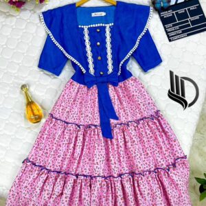 فستان ميدي بنقشة زهور بنفسجية وخصر مطاطي