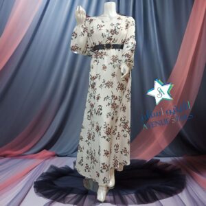 فستان طويل بنقشات زهرية مع حزام خصر – تصميم عصري وأنيق للمناسبات والإطلالات اليومية