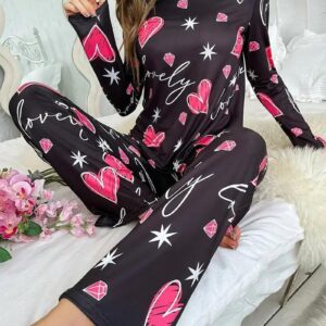 طقم بيجامة نسائية راقية – قطعتين كم طويل بقماش قطني فاخر