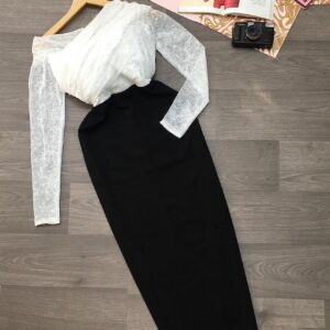 فستان أنيق بقماش تفتة تركي وكريب ليكرا – شغل محلي متقن