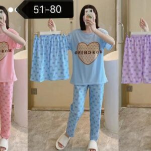 طقم بيجاما نسائي فاخر للعرائس – 3 قطع قطن تركي أصلي