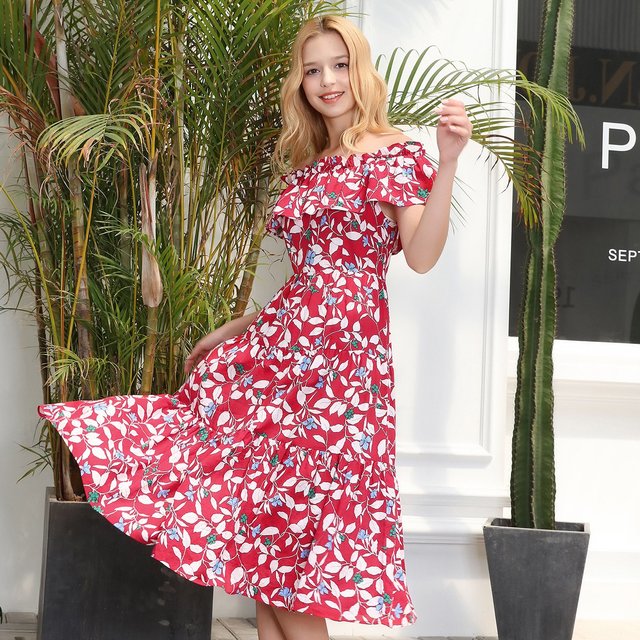 فستان نسائي صيفي لعام 2025، فستان كاجوال مزهر مع كشكشة