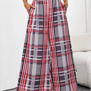 بنطلون بانتاكورت فضفاض للنساء من تشيكيز بطبعة مربعات