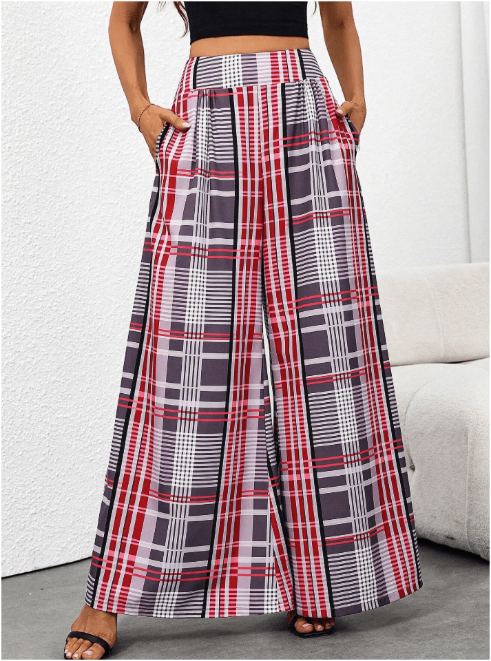 بنطلون بانتاكورت فضفاض للنساء من تشيكيز بطبعة مربعات