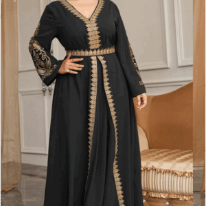 عباءة طويلة كم طويل بحزام موديل متحشم مطرز