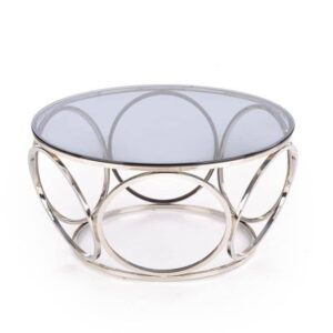 طاولة دائرية فاخرة بتصميم دائري مفتوح وزجاج عاكس