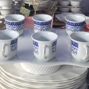 طقم اكواب سيراميك عدد 6 مع صحن تقديم سيراميك