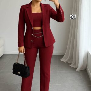 طقم رسمي نسائي 3 قطع كوري فخم بتصميم تركي كلاسيكي – 5 ألوان