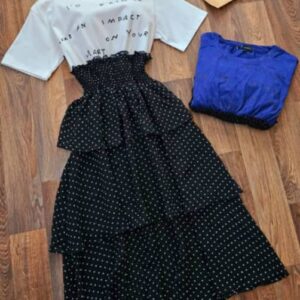 فستان نساي قصيرقطعتين صدريه قطن ع فوطه طبقات شيفون منقط