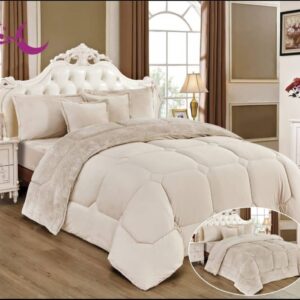 لحاف عرائسي 6 قطع منفوخ مخملي ثقيل معبئ شتوي محفر ذوالوجهين