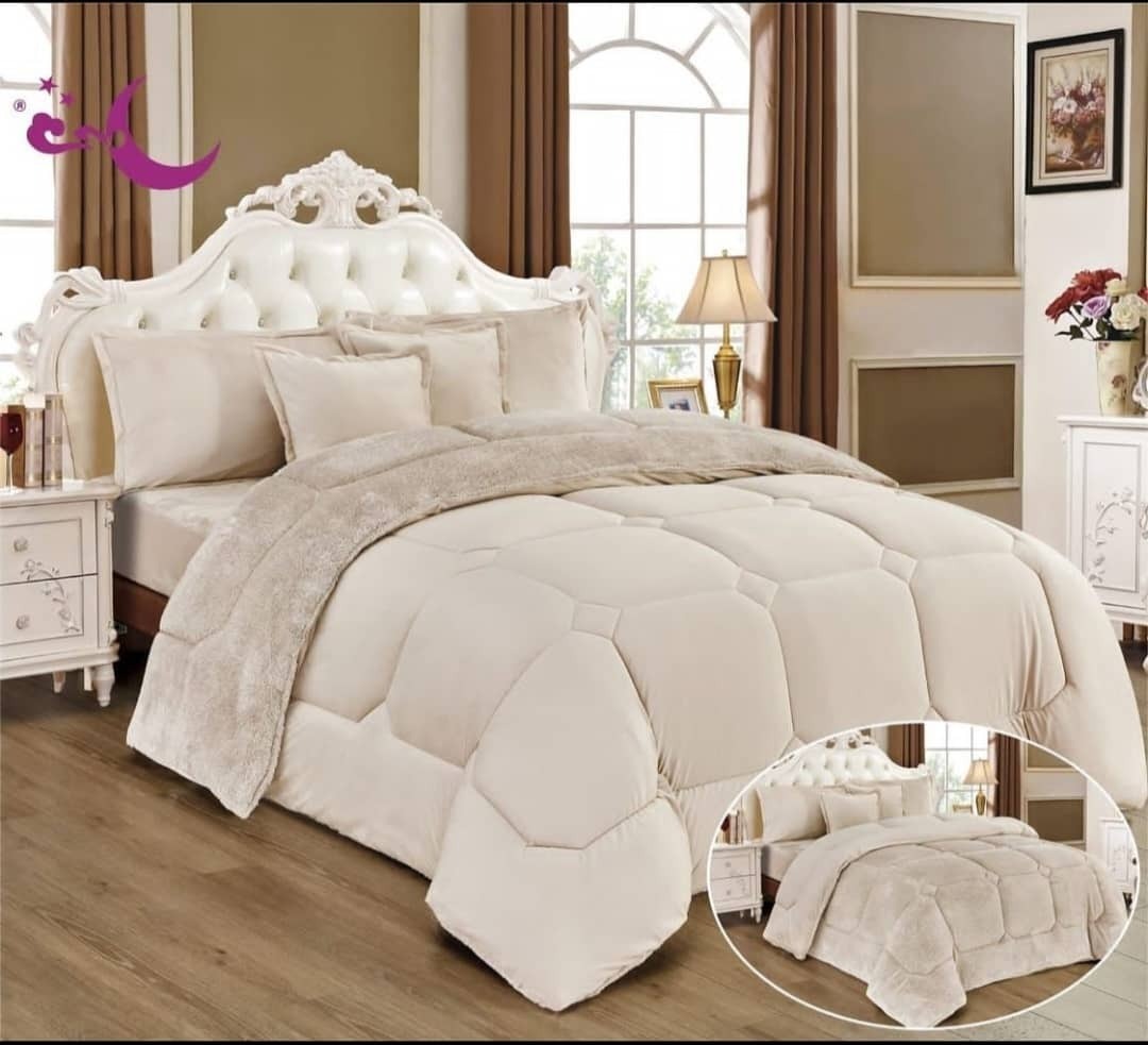 لحاف عرائسي 6 قطع منفوخ مخملي ثقيل معبئ شتوي محفر ذوالوجهين