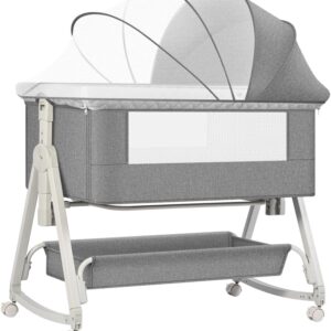 سرير اطفال بجانب السرير من ايج بليس، سرير 3 في 1 بجانب السرير للاطفال مع شبكات بعجلات، شنطة تخزين كبيرة، ارتفاع قابل للتعديل، سهل التجميع (بينك)