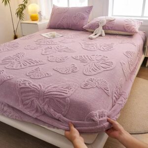 طقم طراحة سرير مخملية محفّرة – 3 قطع – زهري – مقاس 200×180 سم