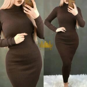 فستان صوف محبوك يجمع بين الأناقة والتميز فستان نسائي شتوي ضيق مطاط