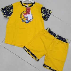 طقم بيجامة أطفال كاجوال قطني – لون أصفر مطبوع