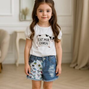 طقم بلوزة مع شورت للبنات تلبس من عمر 1 الى 7 سنوات