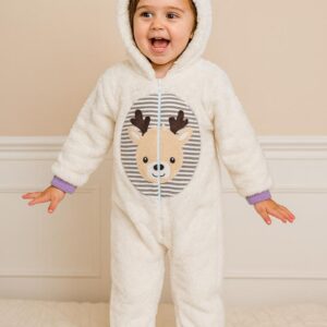 افرول شتوي قطيفه ناعم مع قبعة بقرون ظريفة