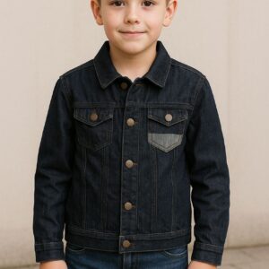جاكيت أنيق عملي للبنات والأولاد، بلون جينز غامق يناسب جميع الإطلالات اليومية