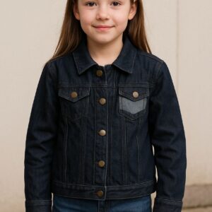 جاكيت أنيق عملي للبنات والأولاد، بلون جينز غامق يناسب جميع الإطلالات اليومية