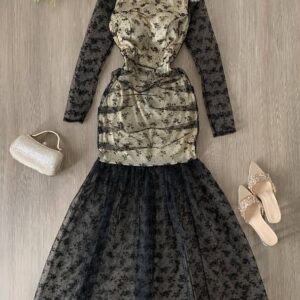 فستان انيق روعه تصميم روعه قماش تل مشجر