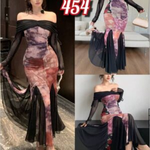 فساتين نسائيه تل مشجر بأكمام طويله فخااااامه موديل كلاسيكي بشكل جميل جدا بتصميم تركي