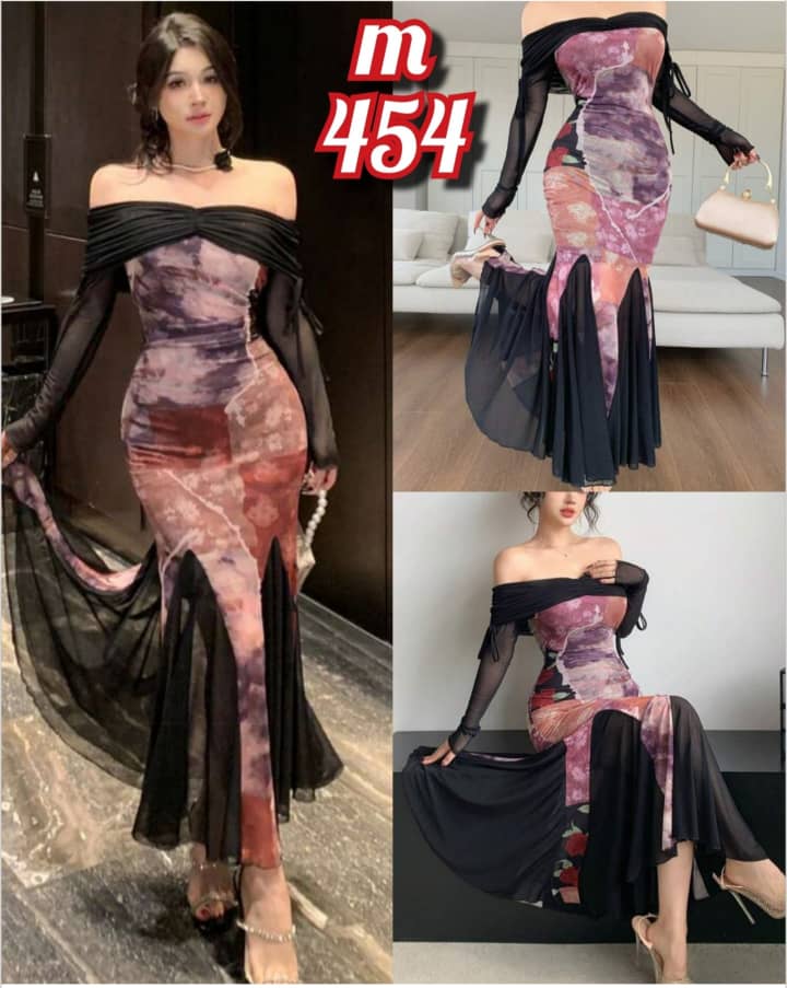 فساتين نسائيه تل مشجر بأكمام طويله فخااااامه موديل كلاسيكي بشكل جميل جدا بتصميم تركي